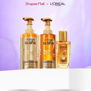 Bộ gội xả dưỡng tóc suôn mượt tóc cao cấp L’Oreal Paris Sleek 440ml x2 & Dầu dưỡng chiết xuất tinh dầu 30ml