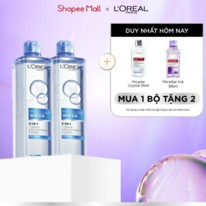 Bộ 2 nước tẩy trang đa năng 3in1 tươi mát L’Oreal Paris (xanh dương nhạt) 400ml