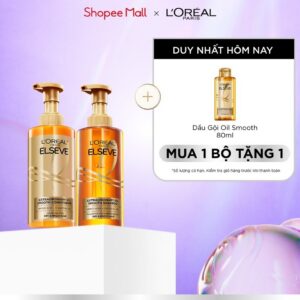 Bộ gội xả dưỡng tóc suôn mượt cao cấp L’Oreal Paris Extraordinary Oil Smooth 440ml x2