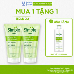 Combo 2 Sữa Rửa Mặt Simple lành tính và hiệu quả cho mọi loại da 150ml